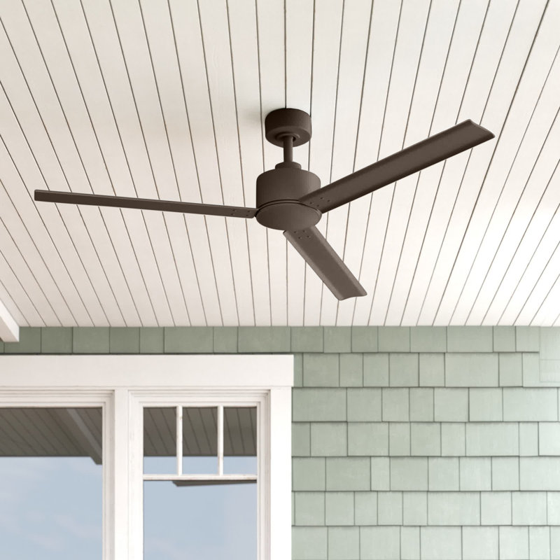 Ventilateur de plafond extérieur à 3 pales de 56 po avec contrôle mural, Bronze métallique mat