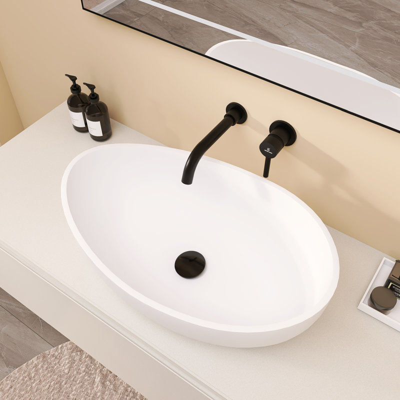 26"Freestanding Yuanbao (Ingot)-Shaped Solid Surface Vessel Bathroom Sink