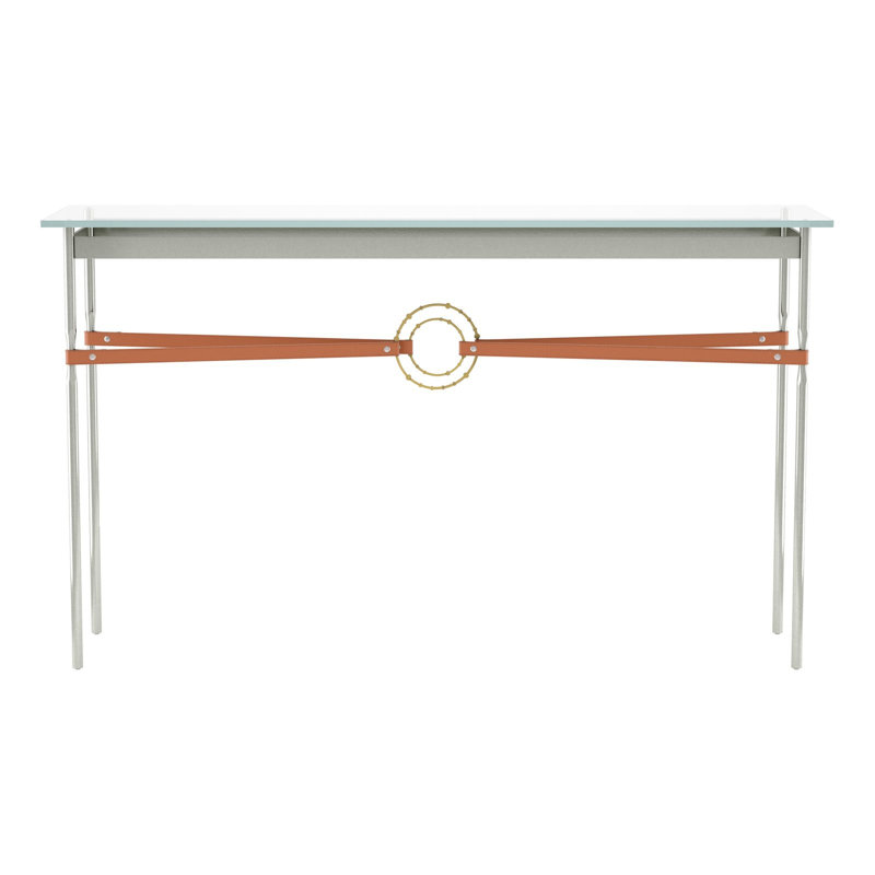 Console Equus, Laiton moderne, Cuir noir, Argenté