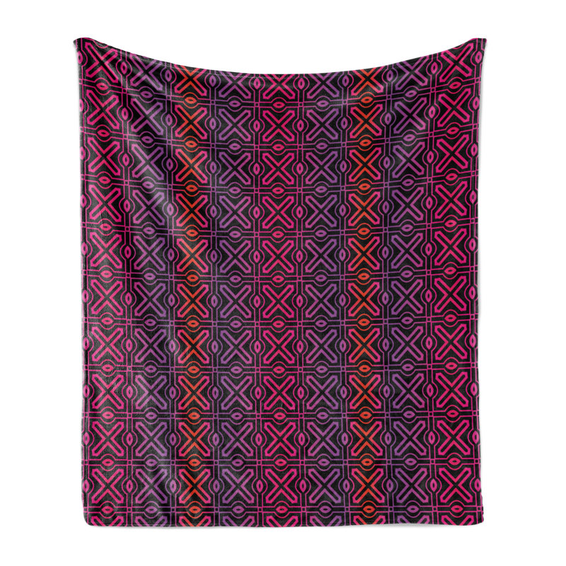 Ambesonne Geometric Throw Blanket Psychedelic Grid Motif, 50" W x 60" L