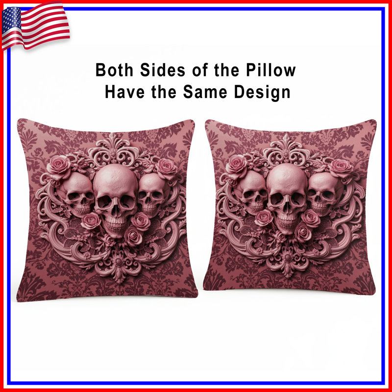 Coussins décoratifs Skulls With Pink Roses, 26 x 26 inches