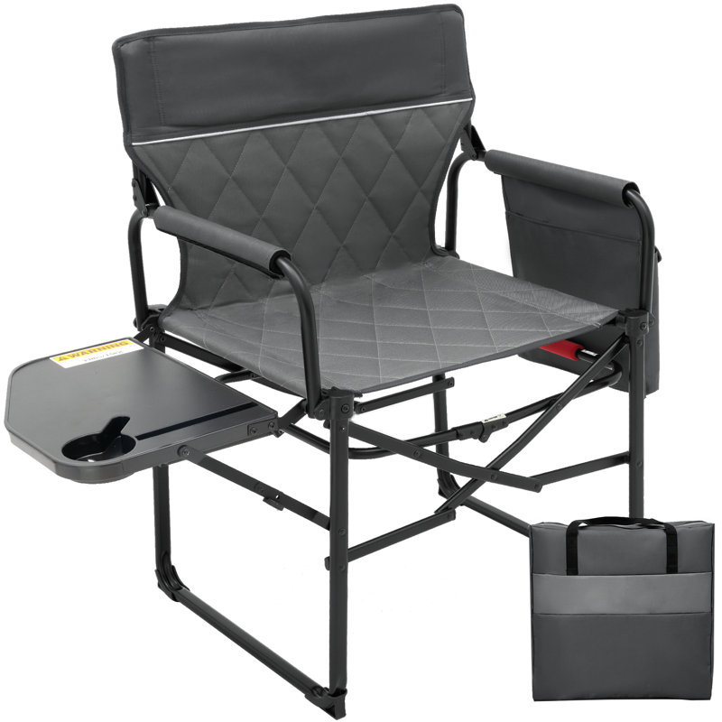 Camping Directors Chair With Side Table And Pocket, Portable Folding Chairs With Compact Size, Gray