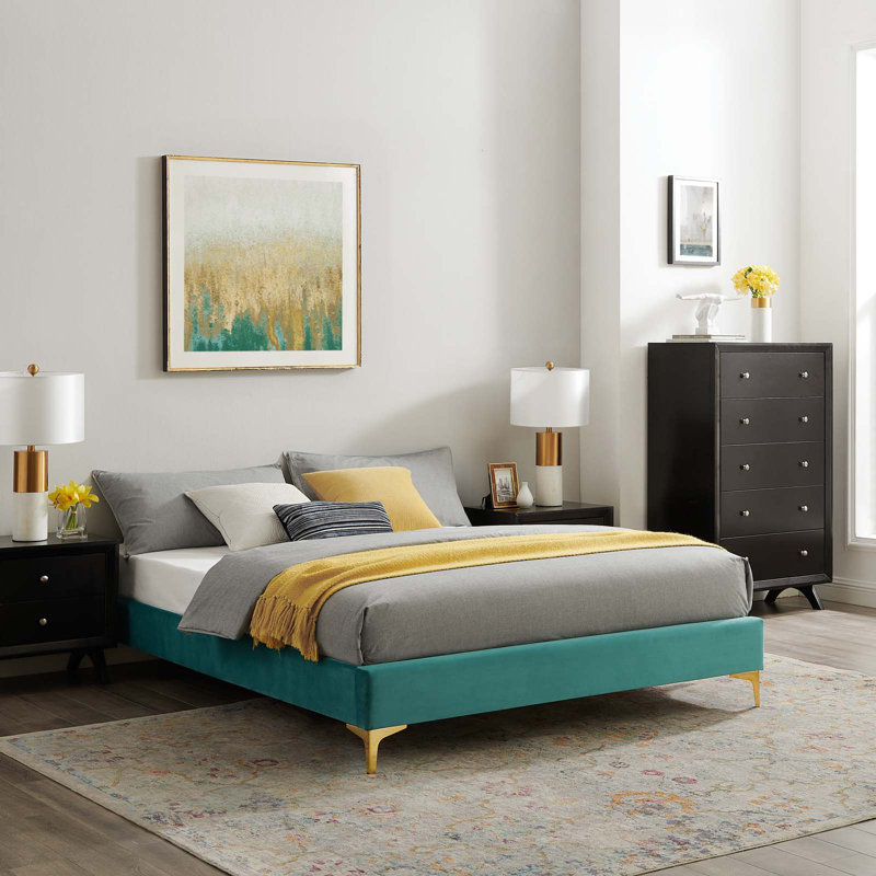 Sutton Performance Velvet Bed Frame, Teal Plainweave, Queen