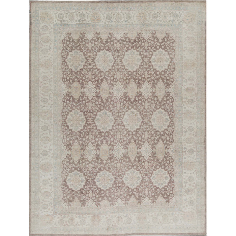 Tapis gris clair et vert clair de haute qualité noué à la main Ziegler