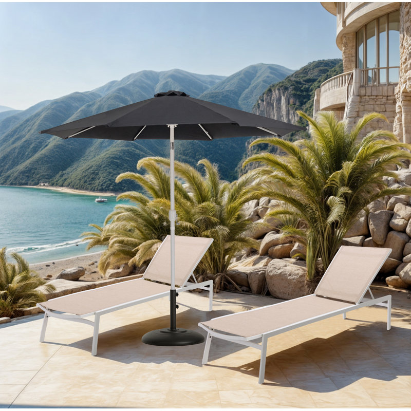 Parasol de patio en tissu / aluminium avec base Chavelle, Blanc, Noir, noir, noir, noir
