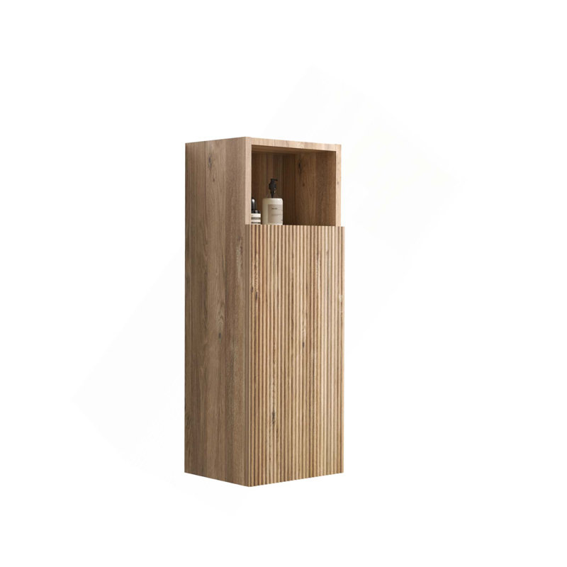 Wall-Mounted Storage Cabinet With Open Storage Eco-Friendly Moisture-Resistant For Small Spaces, Oak