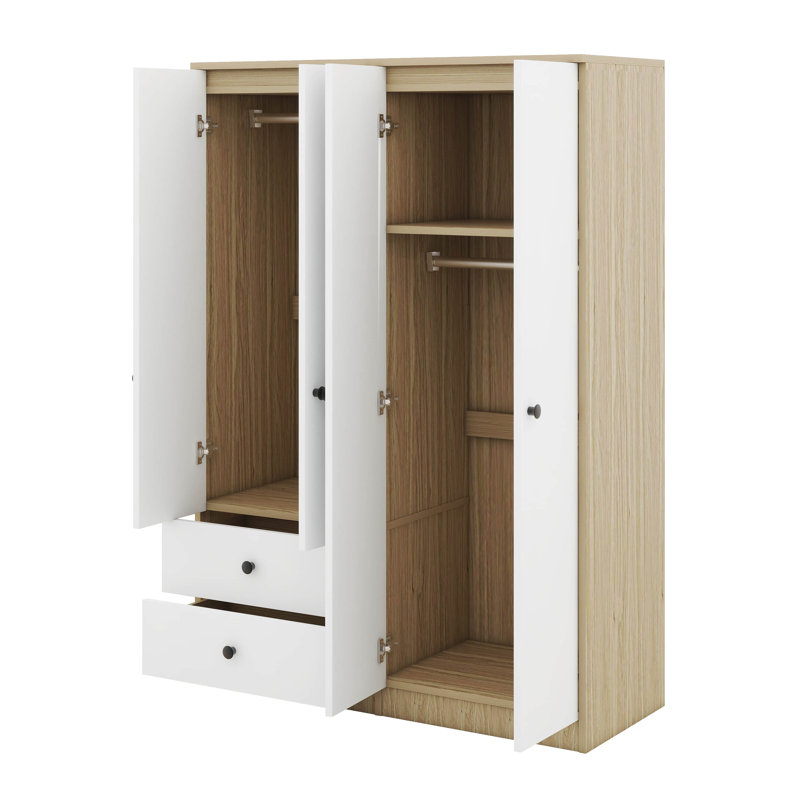 Garde-robe 4 portes avec tiroirs, tablette et tringle