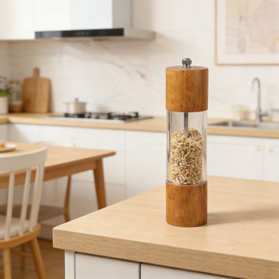 Ensemble de moulins à sel et à poivre manuels en bois avec plateau - grosseur réglable, noyau en céramique, fenêtre transparente, moulin rechargeable pour la cuisine et la salle à manger