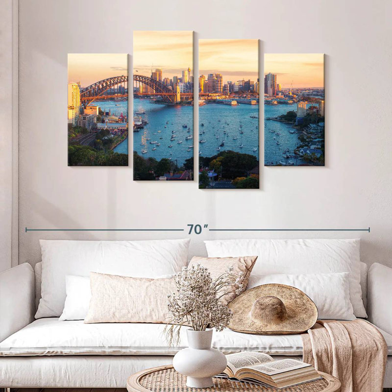 Vue panoramique sur le port de Sydney, Sireci, H 32 po x l 52 po