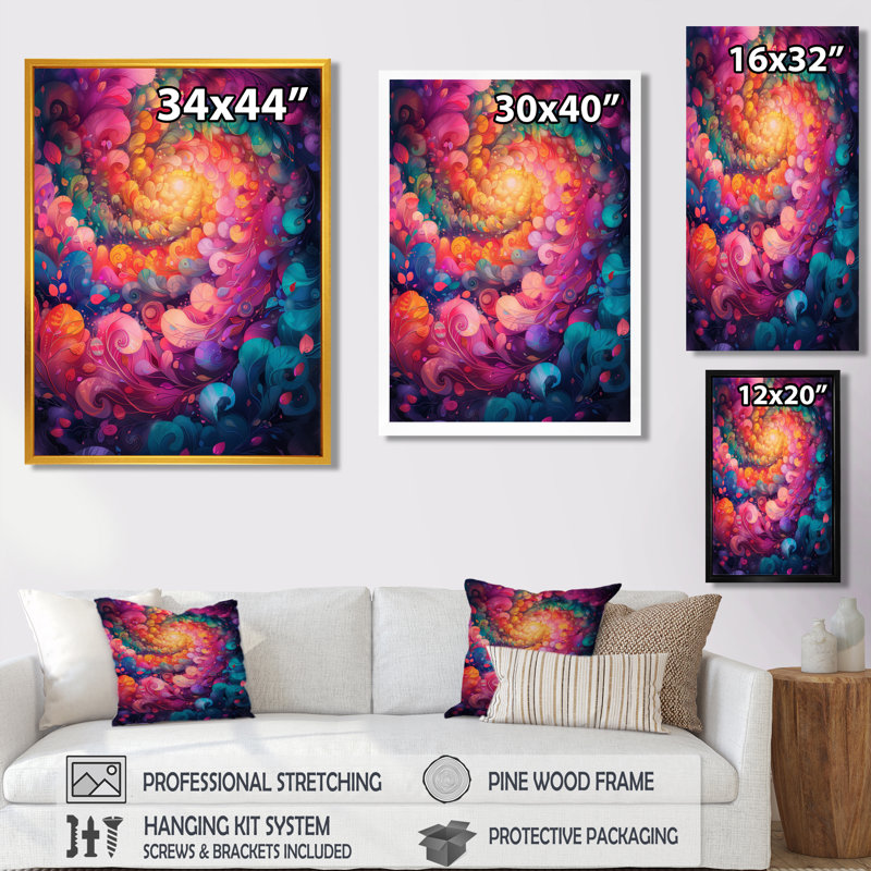 Rose et bleu abstrait mouvement tourbillon - spirales abstraites, art mural salon, Cadre simple blanc, bois massif