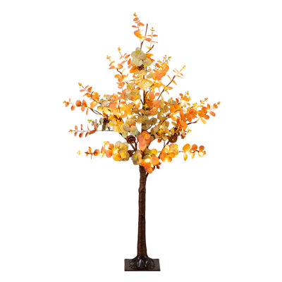 Pre-Lit Autumn Eucalyptus Artificial Fall Tree With Pinecones, Berries And 60 Warm White LED Lights