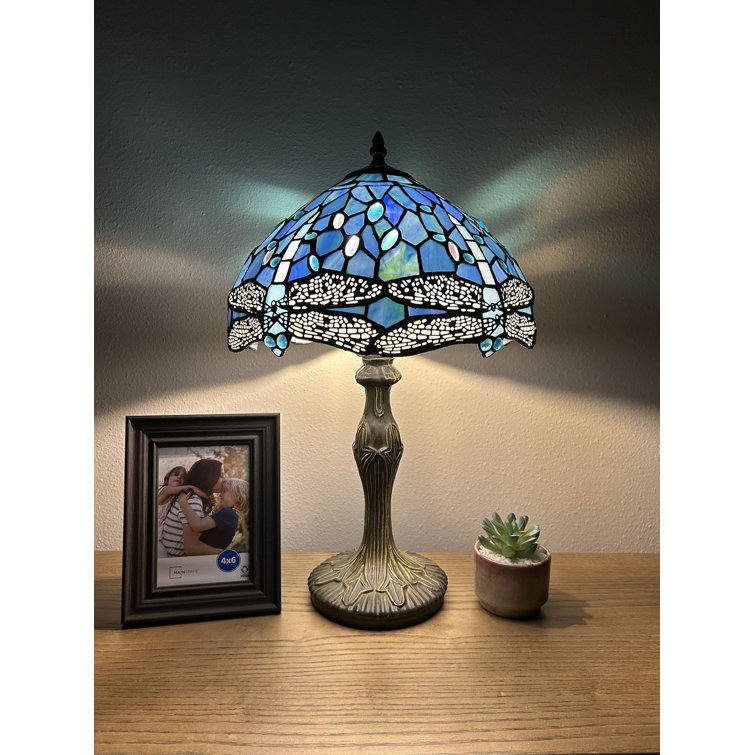 World Menagerie Ballico Tiffany Lamp Sea Blue Stained Glass Table Lamp  12X12X18 Inches Dragonfly Style Desk Reading Light & Reviews