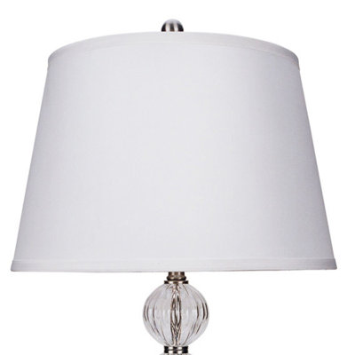 Lampe de table de 28,5 po de hauteur en métal avec finition nickel satiné et design orbe, abat-jour en lin