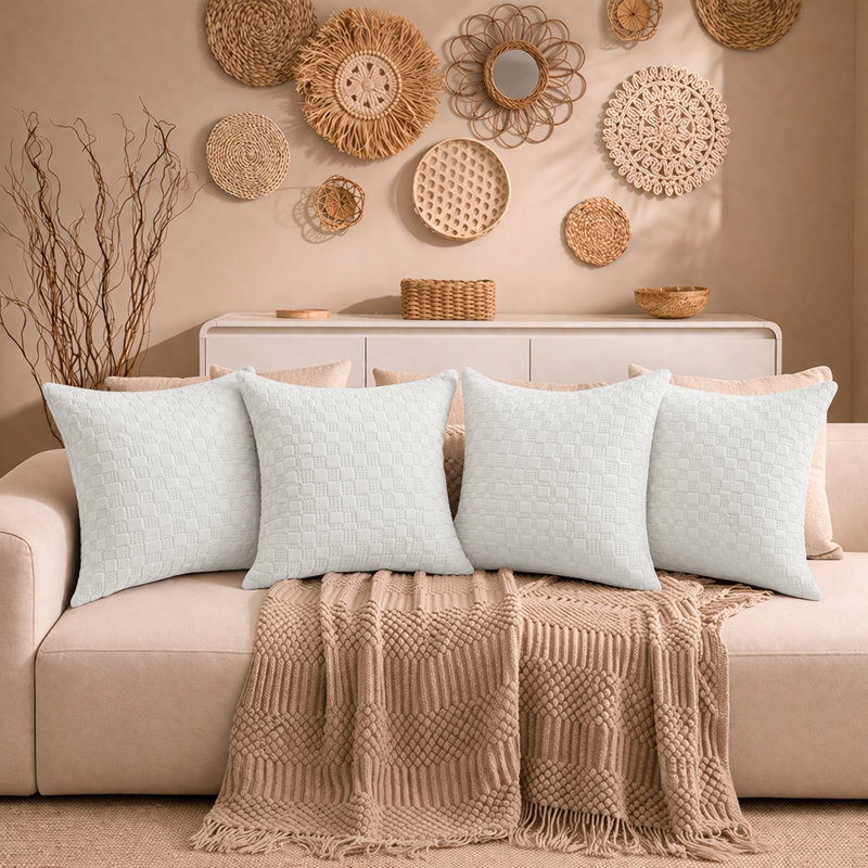 Aspire Homeware Embossed Square Velvet Cushion Covers, Pack of 4, WHITE