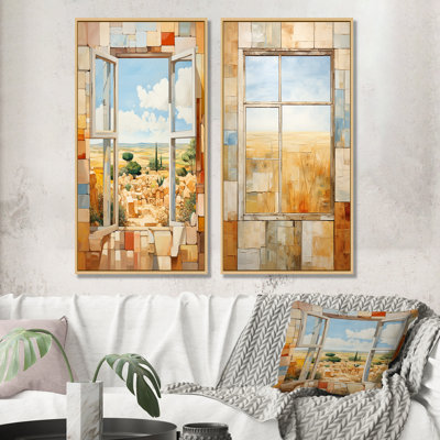 Cubist Countryside Farm Windows I - Farm Windows, ensemble de 2 reproductions d'art sur toile