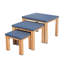 Ensemble de 3 tables d'appoint carrées d'extérieur en aluminium - Plateaux gris anthracite avec pieds en bois de teck - Tables gigognes antirouille