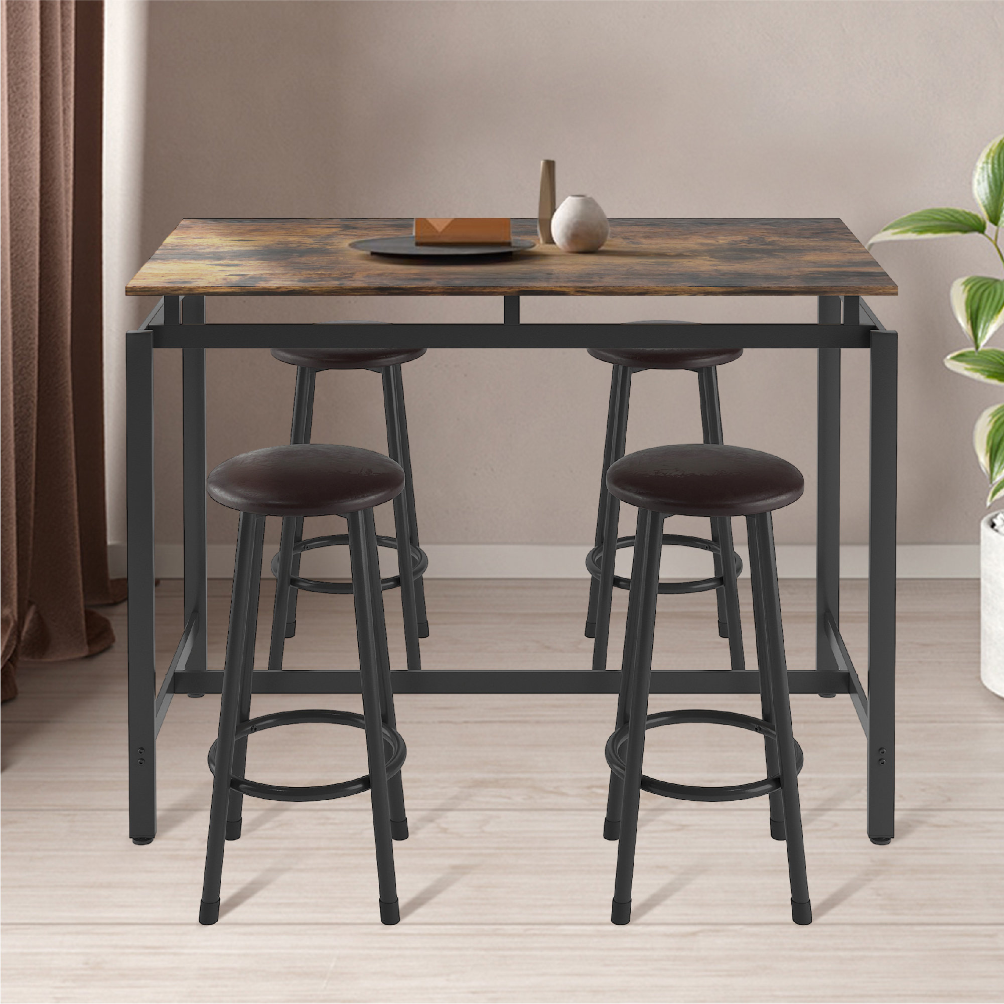 17 Stories 5-Piece Kitchen Counter Height Table Set, Bar Table With 4 ...