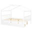 Lit double en bois blanc avec tiroirs, construction solide, toit en ciel, espace de rangement, 2 têtes de lit pour structure en pin robuste, vêtements créatifs,-130093408-130093407