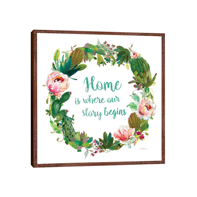Home Cactus Wreath by Carol Robinson - Print on Canvas, 66.04 cm H x 66.04 cm W, Classic Brown Wood Framed