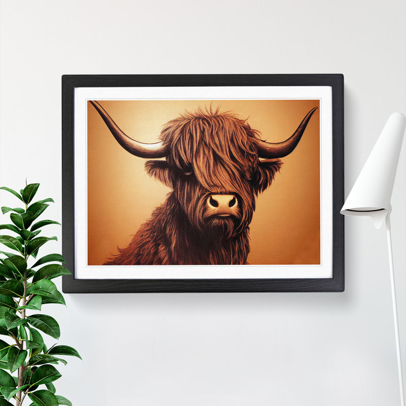 Highland Cow - Single Picture Frame Print, Black, 34cm H x 46cm W x 2cm D