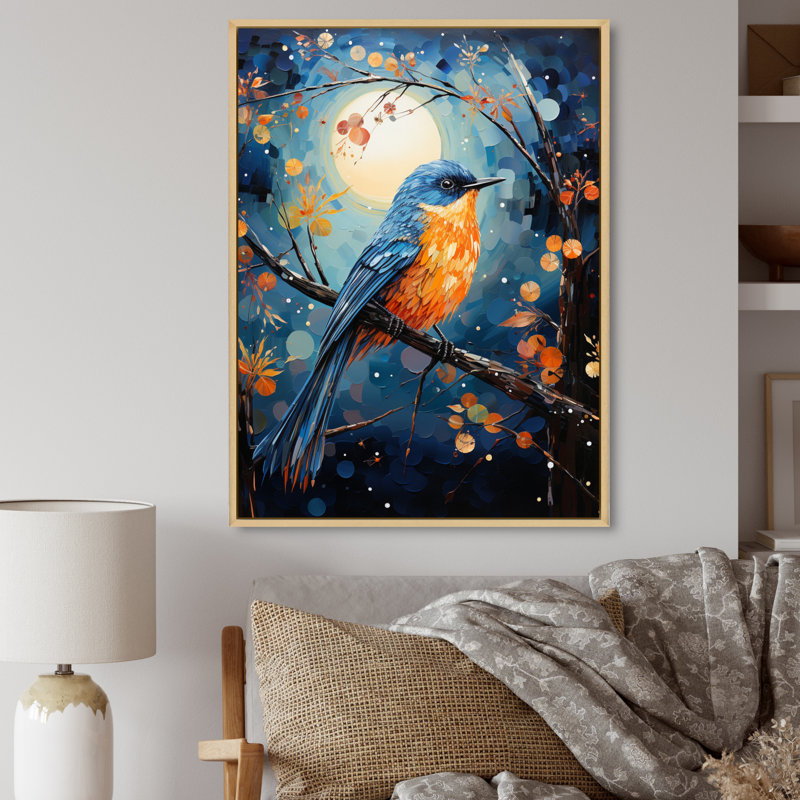 Oiseaux, oiseaux de lune, reproduction sur toile, Cadre naturel flottant, H 44 po x l 34 po x P 1,5 po