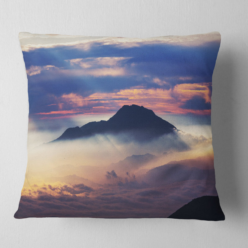 Amazing Java Mountain in Fog - Landscape Printed Throw Pillow, 16" x 16", Square