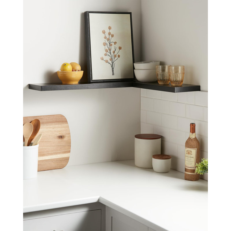 Fraz 2 Piece Solid Wood Floating Shelf, Black