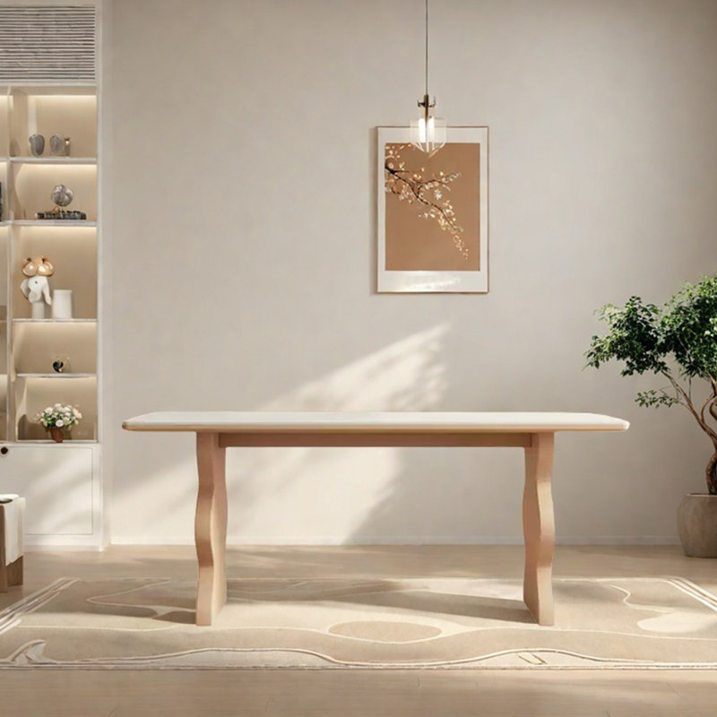 Table de salle à manger à pieds ondulés en pierre frittée, H 29,53 po x L 70,87 po x l 31,5 po