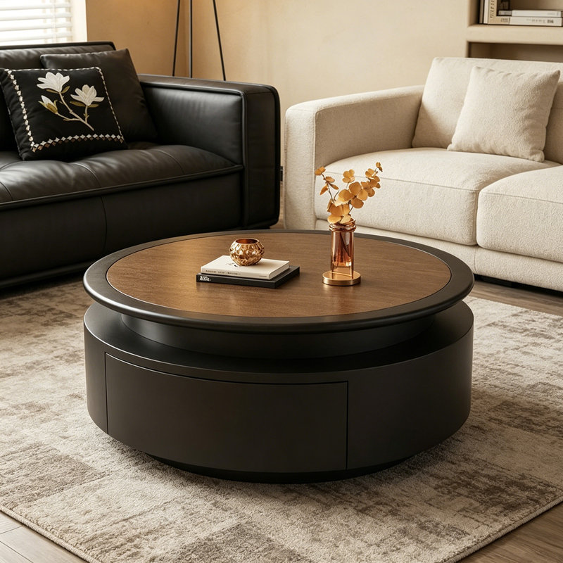 Table basse ronde pour petit salon, 13.77" H x 27.55" L x 27.55" W, Brown
