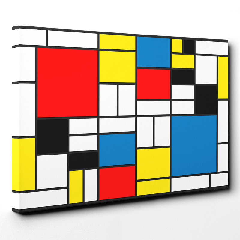 Piet Mondrian - Wrapped Canvas Painting, 70cm H x 100cm W x 3cm D, Pink/Orange/White