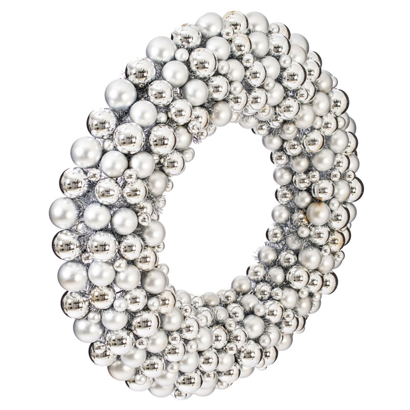 Couronne de boules brillantes et mates, 36", Argent