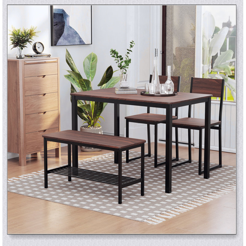 Ensemble de table de salle à manger 4 pièces avec banc, table de cuisine et chaises avec support de rangement