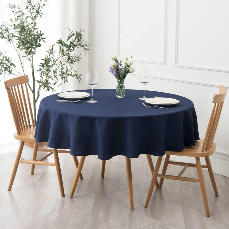 Grace Polyester Round Tablecloth, Navy Blue, 70" L x 70" W