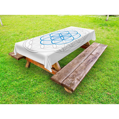 Outdoor tablecloth, oval knot, warm taupe blue