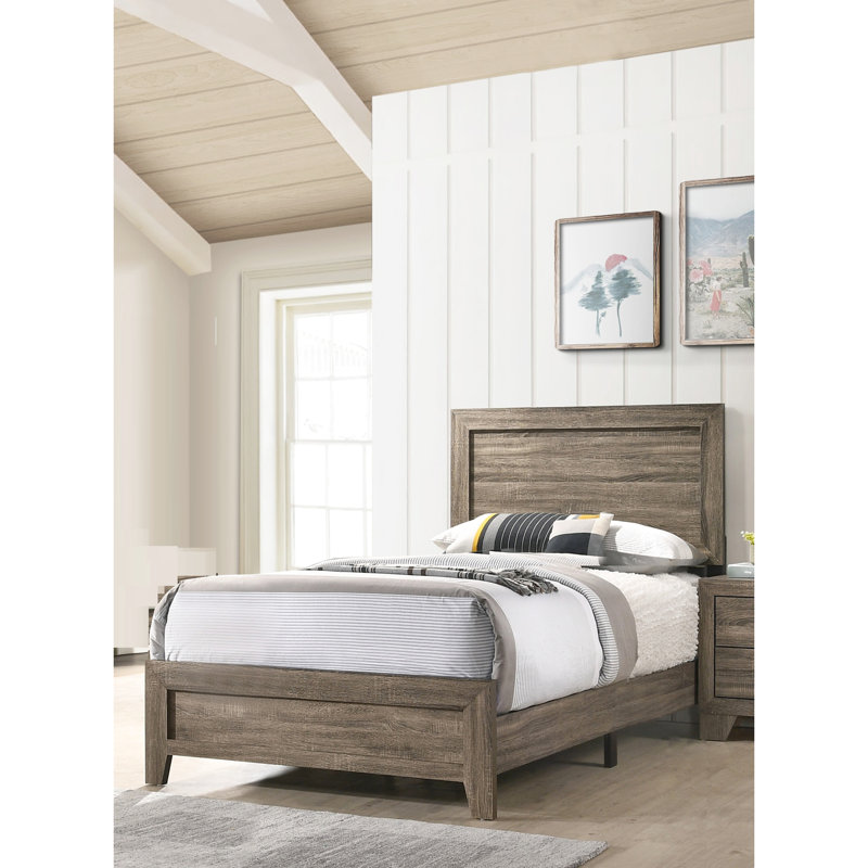 Lit à panneau moderne en bois de taille simple avec finition grise pour le décor de la chambre à coucher