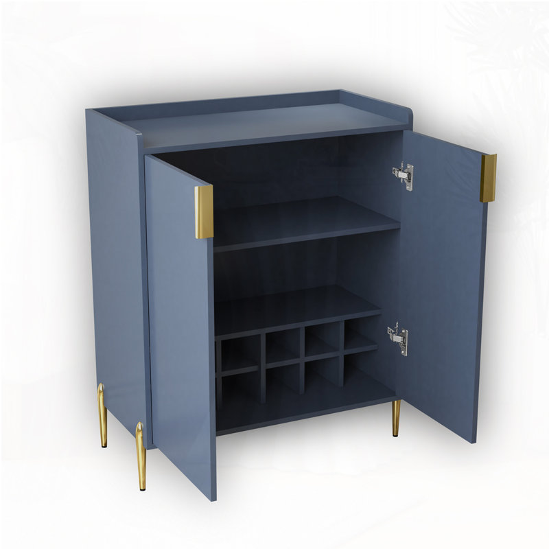Armoire en bois 2 portes, Bleu, Doré
