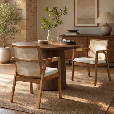 Ensemble de 2 chaises de salle à manger avec dossier en textilène et décor en rotin en PE