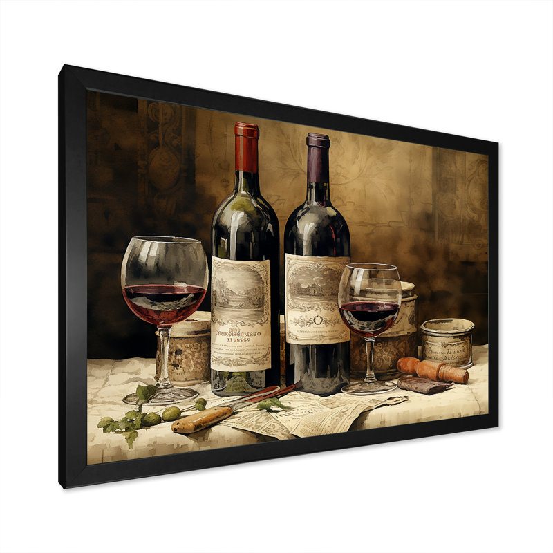 Bordeauxs Balance - Wine, impression sur toile, H 34 po x l 44 po x P 1,5 po, Cadre simple noir