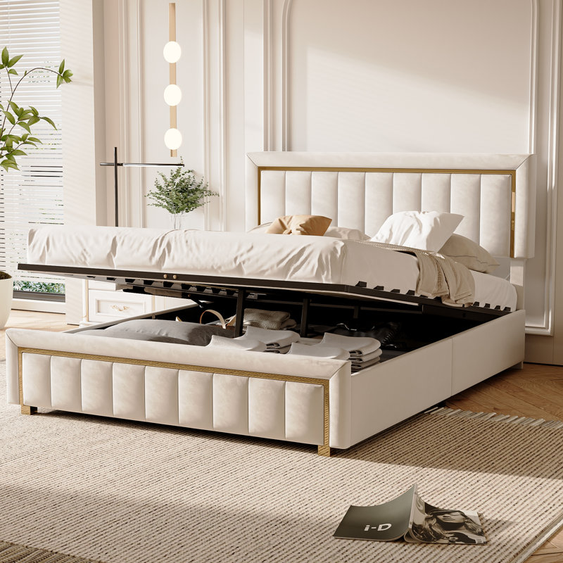 Ottoman Storage Bed, European Kingsize (160 x 200 cm), Beige
