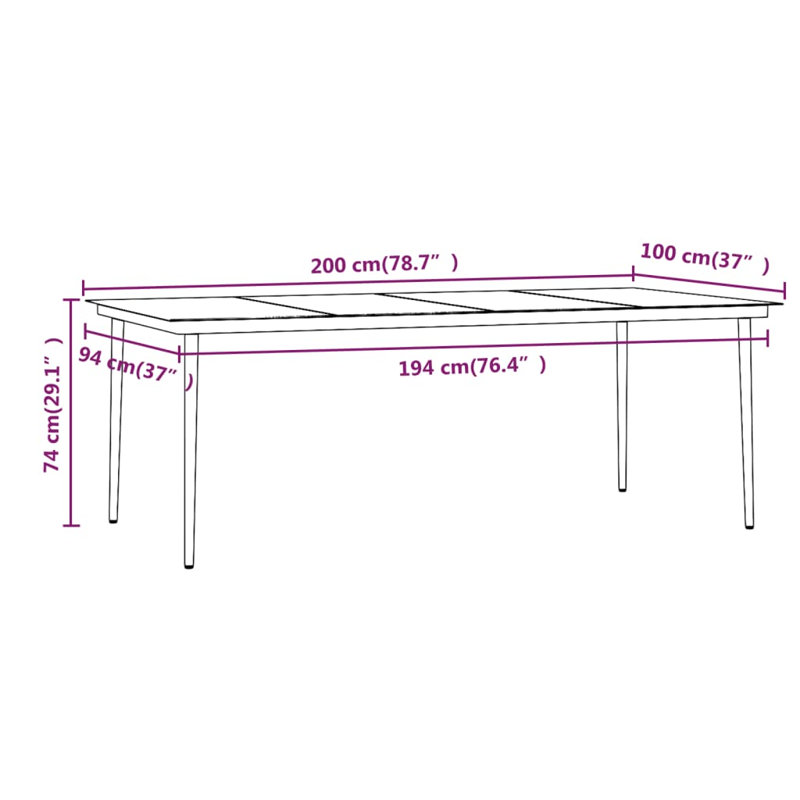  Garden Dining Set Beige And Black, Cream Cushion/Beige Frame, 29.1" H x 78.8" W x 39.4" D, 8