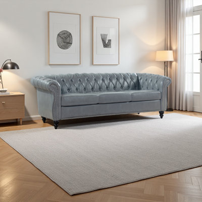 84.65" Rolled Arm Chesterfield 3 Seater Sofa