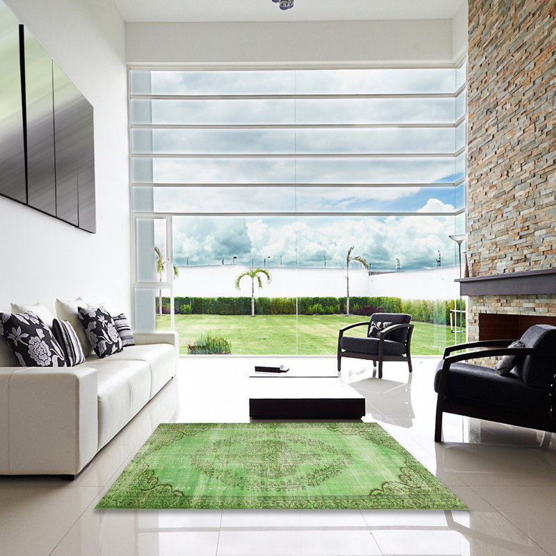 Tapis de zone vert contemporaine, Carré 7 pi