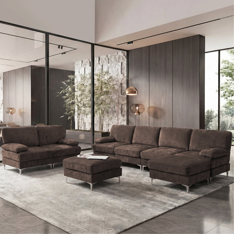 Canapé simple modulaire rembourré 8 places 123,62 po, Brun