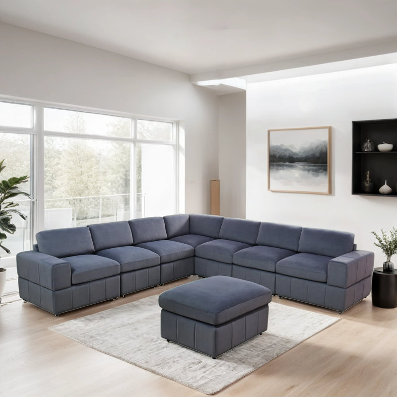 Canapé modulaire rembourré 8 pièces Etibar, Microfibres et suédine gris foncé, H 36 po x l 129 po x P 129 po