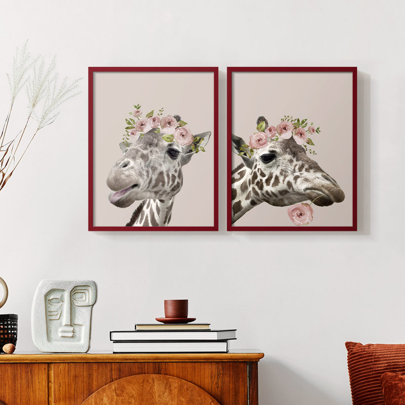 «Peek A Boo Giraffe I», reproduction encadrée de qualité supérieure - prête à être accrochée - aucun clou requis - aucun clou requis