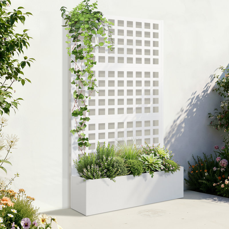 Metal Raised Garden Bed with Trellis, Garden Box for Vegetables and Flowers, Trellis Planter Box for Climbing Plants and Vines, Galvanized Raised Garden Bed, 72"x35" White