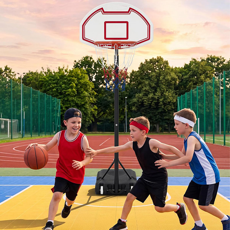 Panier de basket réglable en hauteur (97,5 à 3 m), panneau incassable de 76 cm, panier portatif avec roulettes et base lestable, pour une utilisation intérieure et extérieure (allée et jardin).