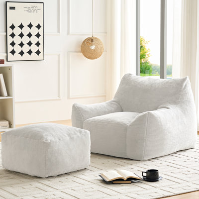 Comfy Large Bean Bag Sofa With Ottoman & Armrests For Adults