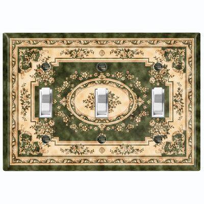Elegant Beige Green Carpet Rug Print Nature Themed 3 - Gang Toggle Light Switch Standard Wall Plate