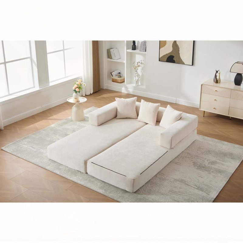 Canapé-lit pliant avec coussins Chenille, Beige